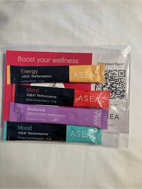 ASEA Performance Sticks in Yellow, Red, Purple, Teal, Travel samples powder 5/27